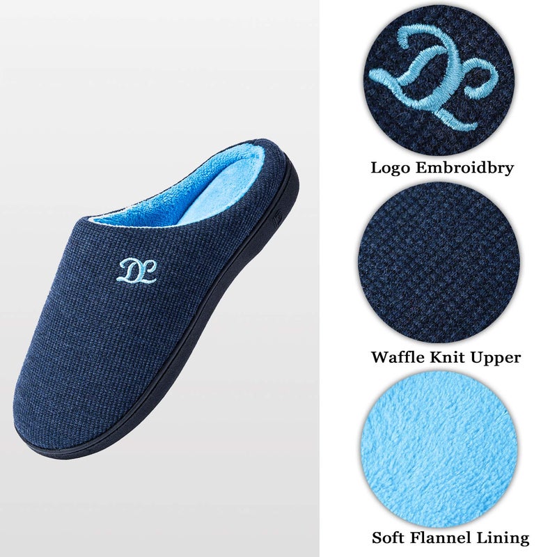 DL Men's Memory Foam Slippers - Comfortable Indoor/Outdoor Slippers, Warm Soft Flannel Lining, Size 13-14 Blue - Image 5